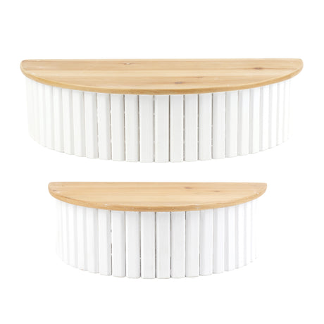 Ribbed wood wall shelf (set of 2)