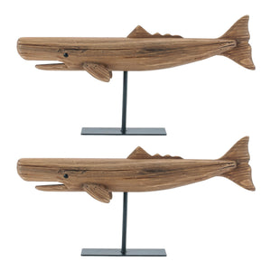 Pine Wood Whale Sculpture (Set of 2)