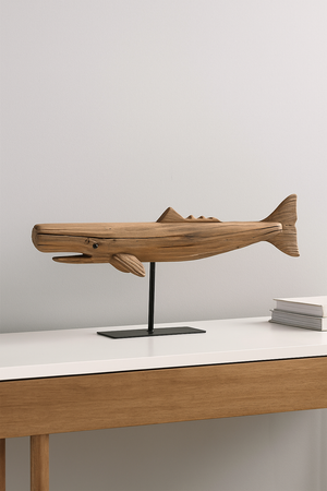 Pine Wood Whale Sculpture (Set of 2)