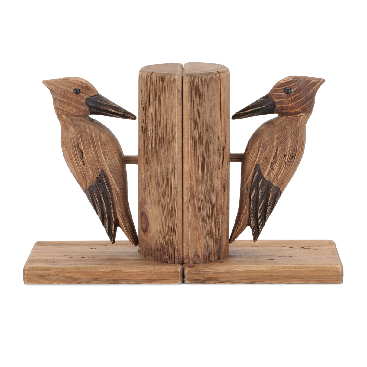 Pine wood woodpecker bird bookend (set of 2)