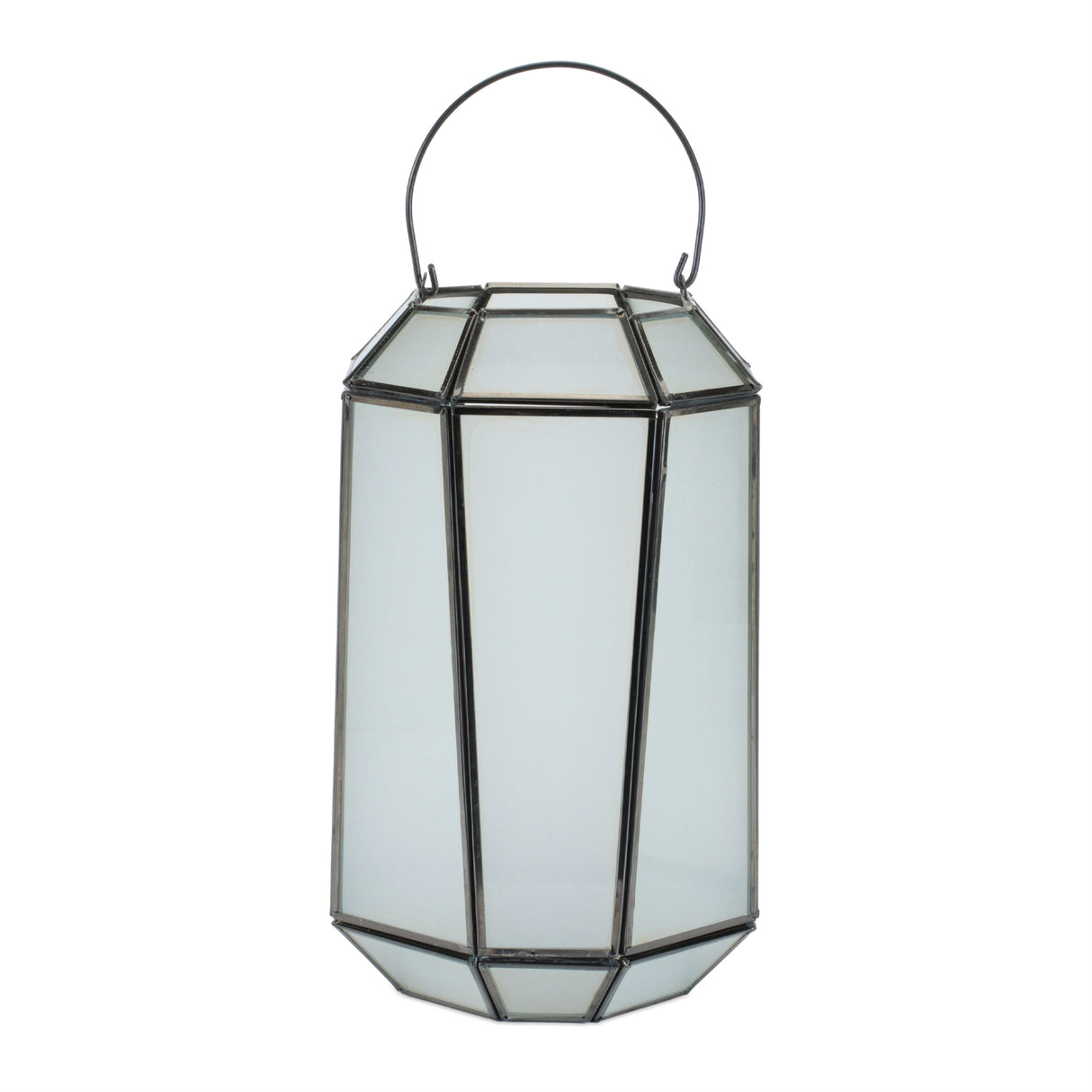 Frosted glass lantern with handle 10.75"h