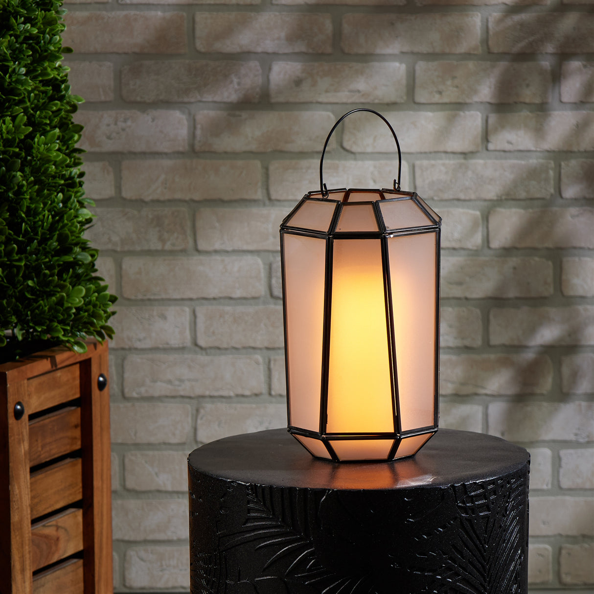 Frosted glass lantern with handle 10.75"h