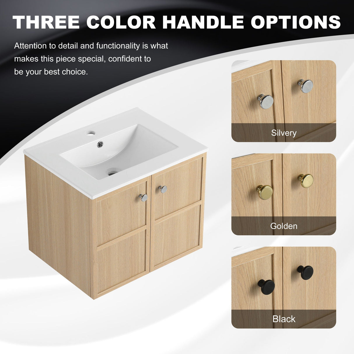 Wall Mounted Bathroom Vanity With Ceramic Sink And 2 Soft Closing Doors
