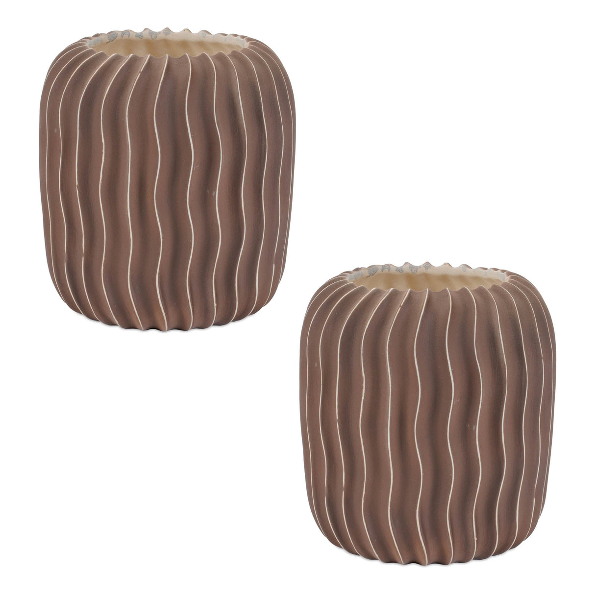 Wavy Ribbed Ceramic Vase (Set - 2)