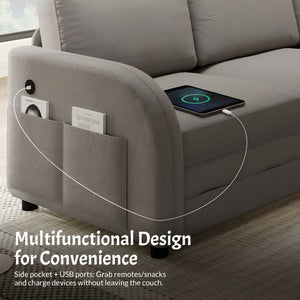 L-Shaped Couch With Pull-Out Bed, Oversize Convertible Sleeper Sofa With Side Pocket & USB Port