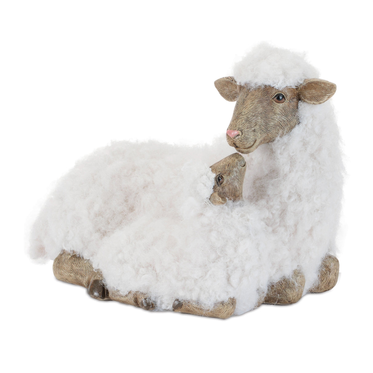 Furry sheep with lamb figurine 11'h