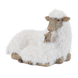 Furry sheep with lamb figurine 11'h