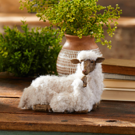 Furry sheep with lamb figurine 11'h