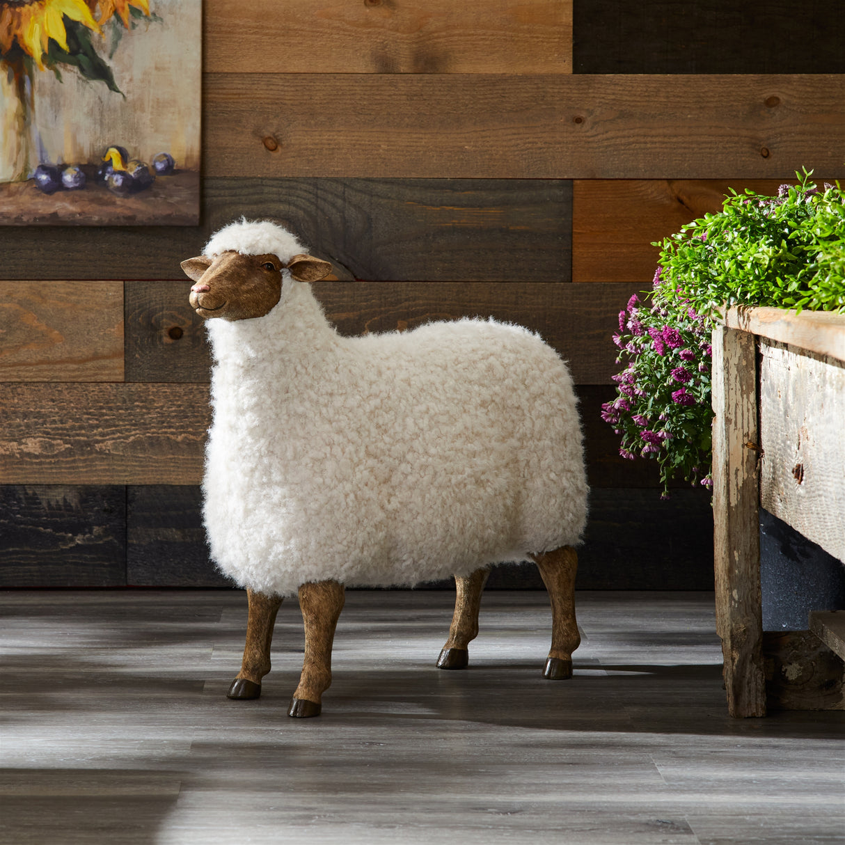 Furry sheep statue 23"l
