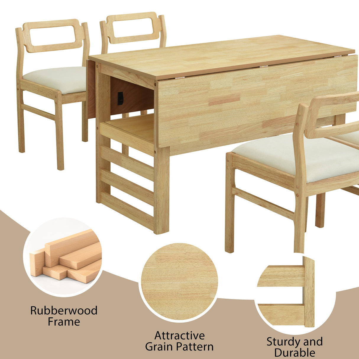 TOPMAX Modern 5-Piece Extendable Wood Dining Table Set