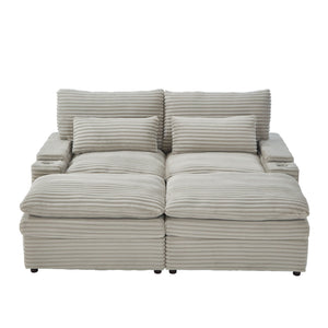 Convertible Loveseat Sofa With Storage, USB Ports, Cup Holders
