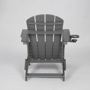 HDPE Folding Adirondack Chair with Dual Cup Holder - Gray