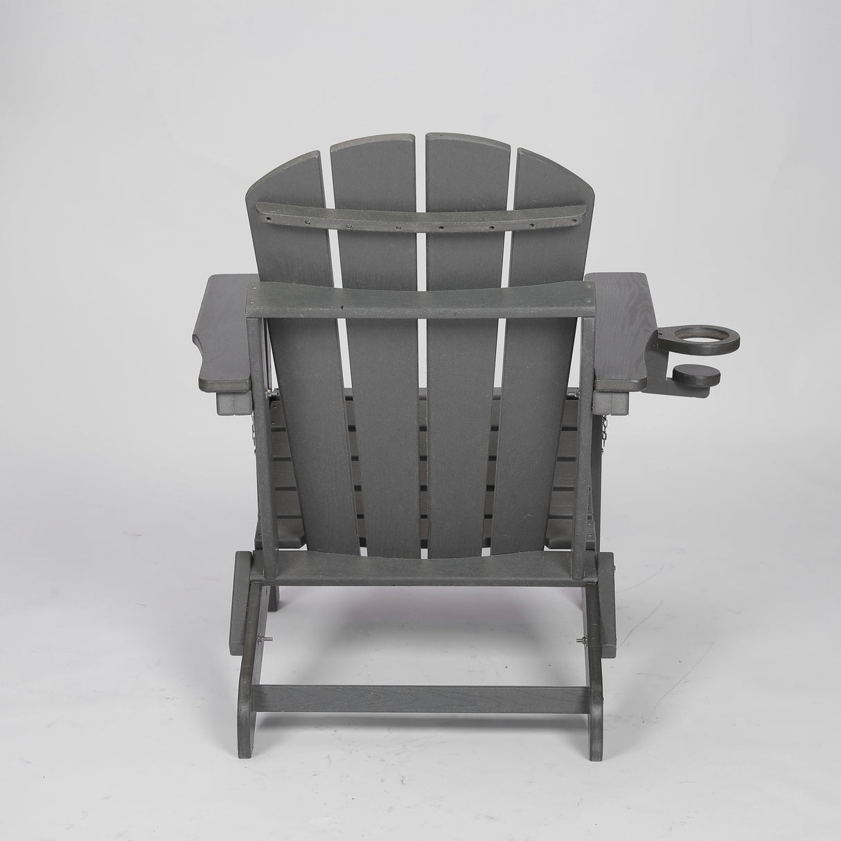 HDPE Folding Adirondack Chair with Dual Cup Holder - Gray Composite Wood Texture
