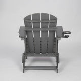 HDPE Folding Adirondack Chair with Dual Cup Holder - Gray Composite Wood Texture