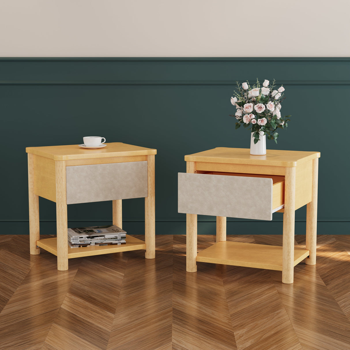 Wood Nightstand Set of 2