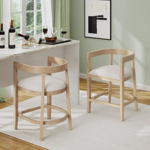 Modern Rubberwood Counter Stool Set of 2 with Upholstered Seats