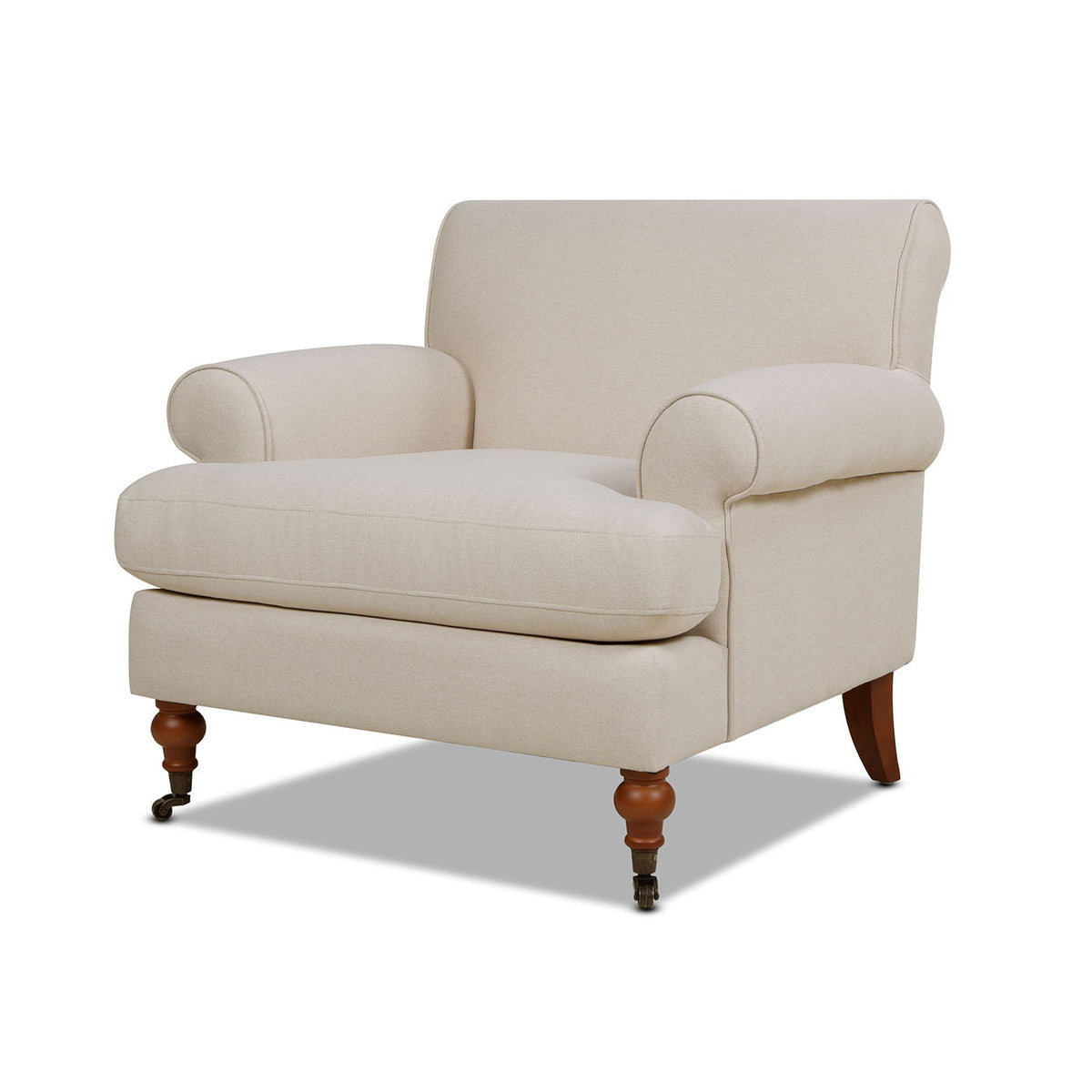 Accent Arm Chair with Casters – Solid Hardwood Frame - Blue or Beige