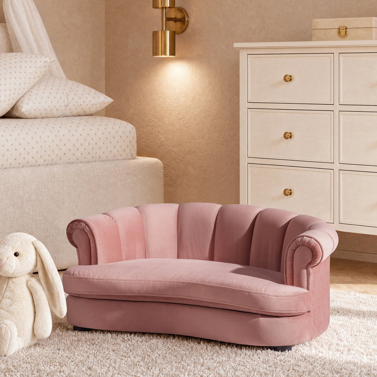 Halle 35.5" Rolled-Arm Dog Bed with Channel-Tufted Back