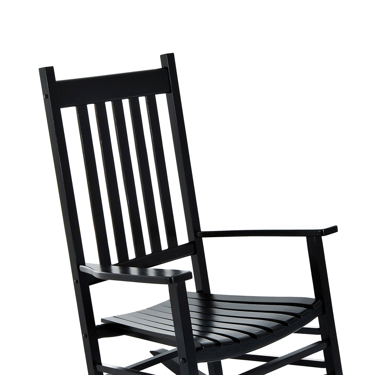 Outsunny outdoor rocking chair, patio wooden rocking chair with smooth armrests, high back for garden, balcony, porch, supports up to 352 lbs., black