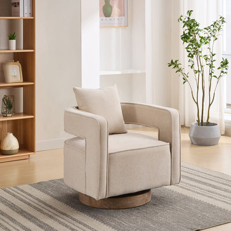 Fernleigh Swivel Accent Open Back Barrel Chair With Weathered Base