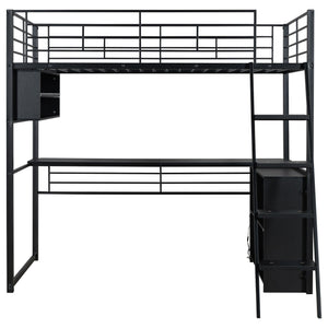 Loft Bed With LED Desk And 4 Storage Shelves