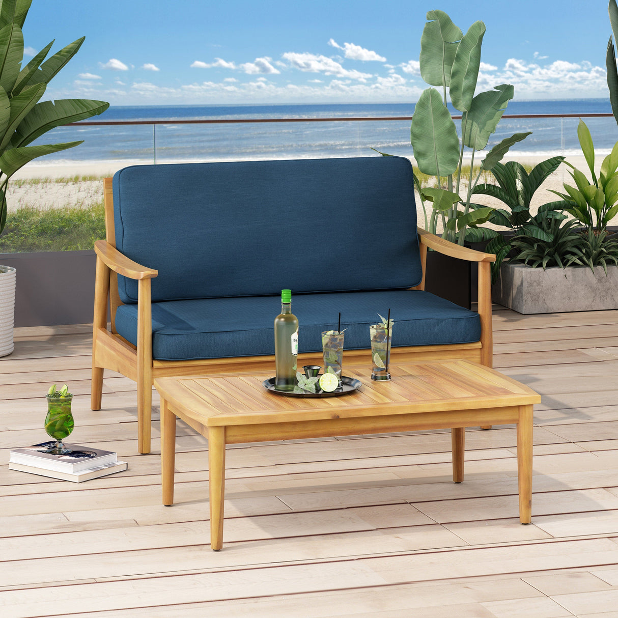 Willowbrook Teak Brown 4-Piece Wood Outdoor Patio Conversation Seating Set