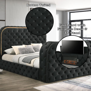 Kana - Eastern King Bed With LED, Fireplace & TV Stand - Black