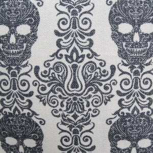 Gothic Damask Skull Throw Pillow Cover with Hidden Zipper - Black & White Cotton Linen