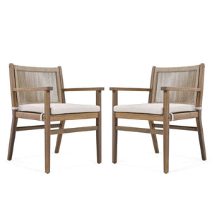 Outdoor Acacia Wood Patio Dining Armchair (Set of 2)