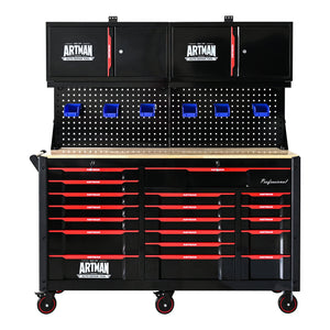 Heavy Duty Tool Cart With 19 Drawers, Tools Not Included, Mobile Storage For Workshop Or Laboratory - Black / Red