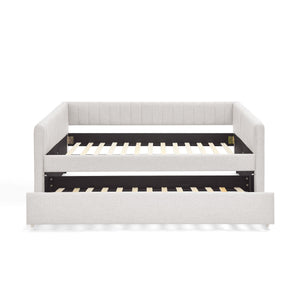 Upholstered Daybed With Trundle With Vertical Stripes