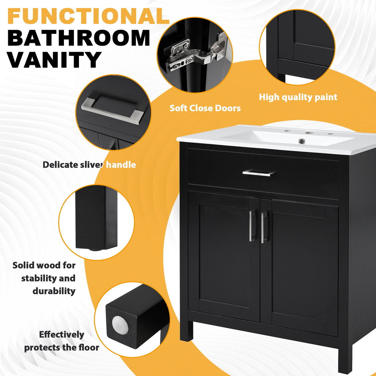Bathroom Vanity With Sink And Ample Storage, Rectangular Undermount Sink - Black