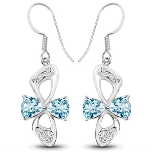 5.06 Carat Genuine Blue Topaz and White Topaz .925 Sterling Silver Earrings