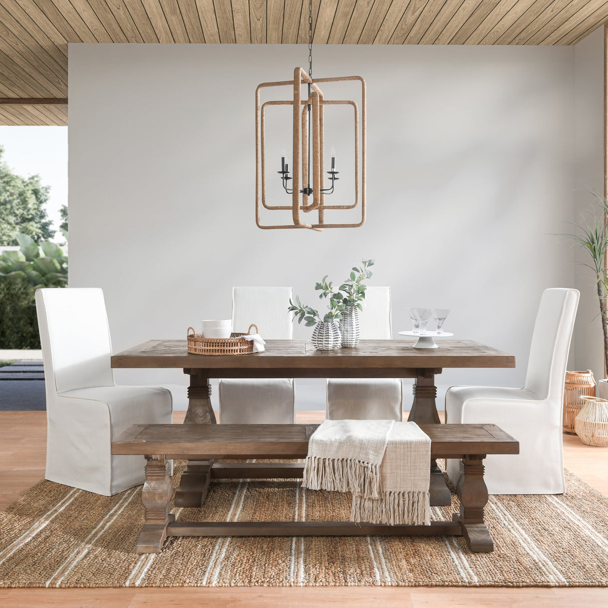Auraeons Rectangular Dining Table with Trestle Base