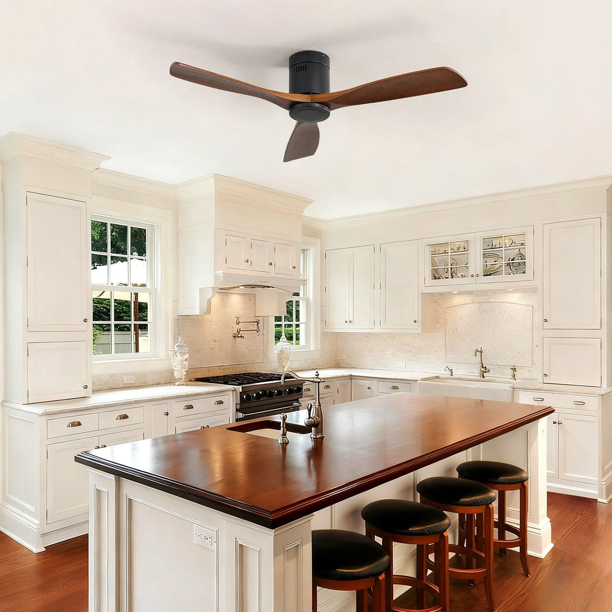 Low Profile Ceiling Fan with 3 Blades and Remote Control - Light or Dark Brown