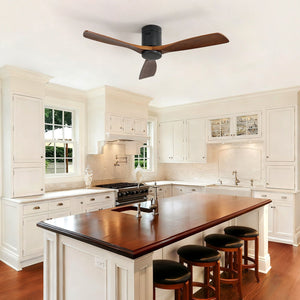 Low Profile Ceiling Fan with 3 Blades and Remote Control - Light or Dark Brown