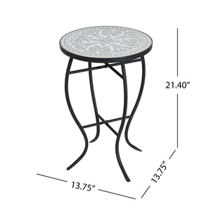 Outdoor Round Side Table With Mosaic Style Top And Curved Iron Legs