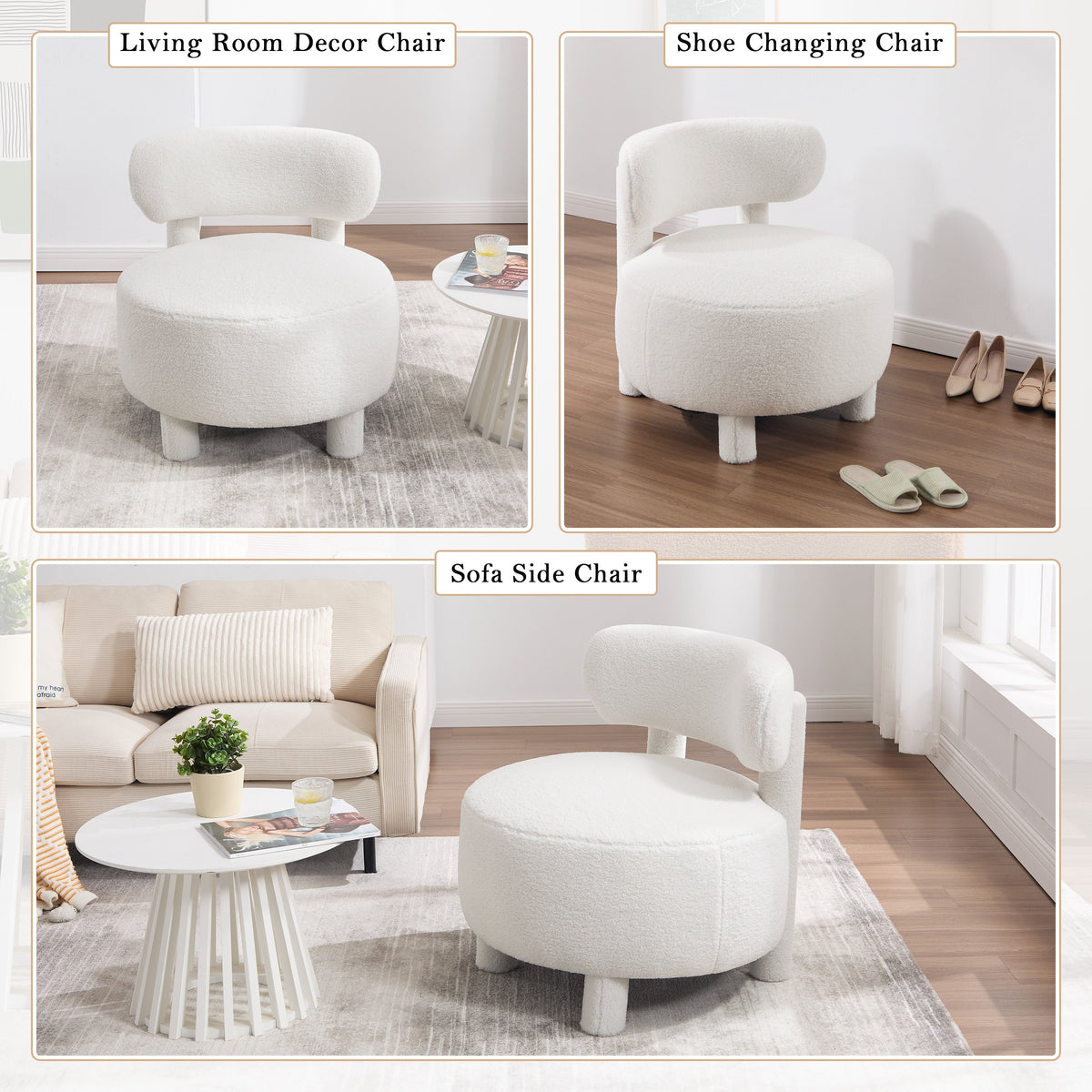 Teddy Fabric Armless Accent Chair with Plush Upholstery - Cream