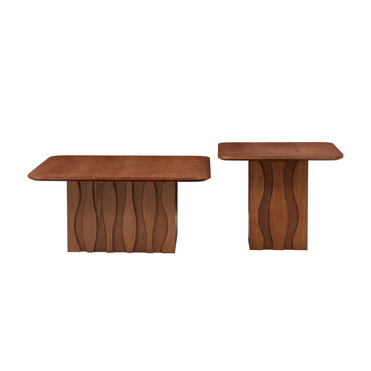 2PCS Nesting Square Coffee Table Mid-Century Wavy Fluted Base