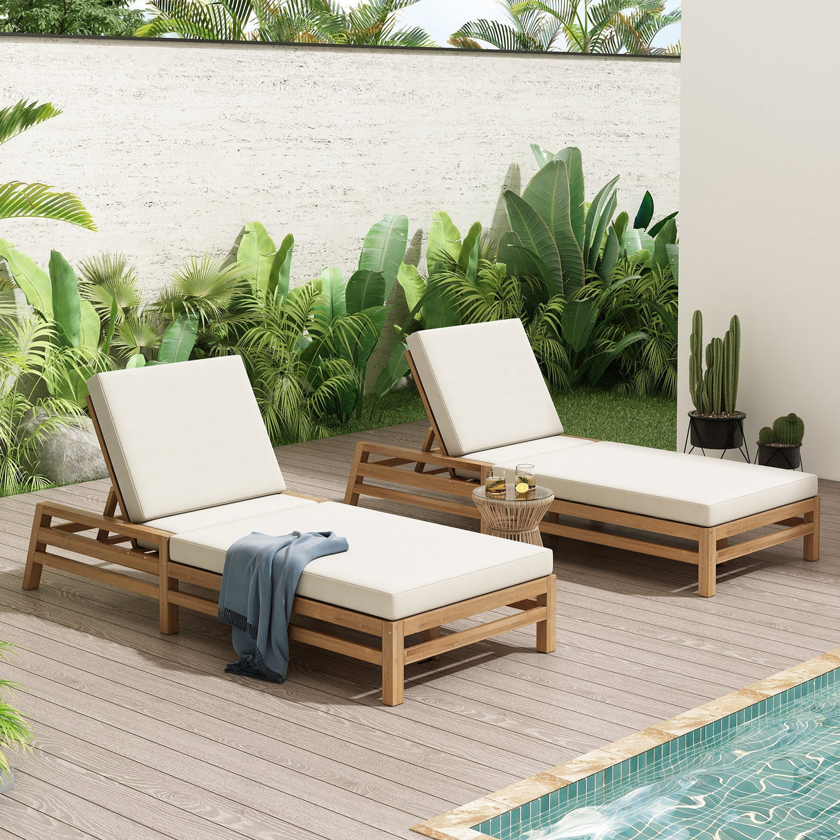 TREXM 5-Position Adjustable Outdoor Chaise Lounge Set of 2