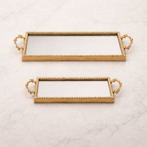 Gold Beaded Mirror Tray (Set of 2)