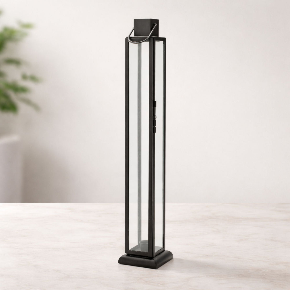 Modern Iron and Glass Taper Candle Lantern 21.5"H
