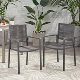 Outdoor modern aluminum dining chair with rope seat (set of 2), gray and dark gray