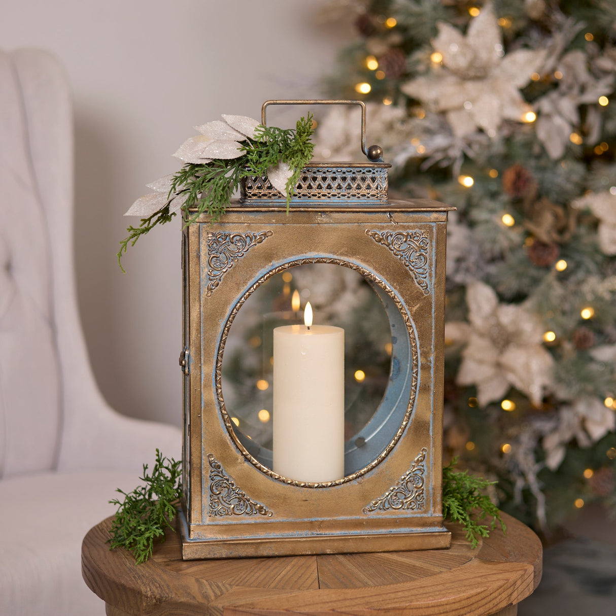 Ornate Distressed Metal Lantern 17.5"H