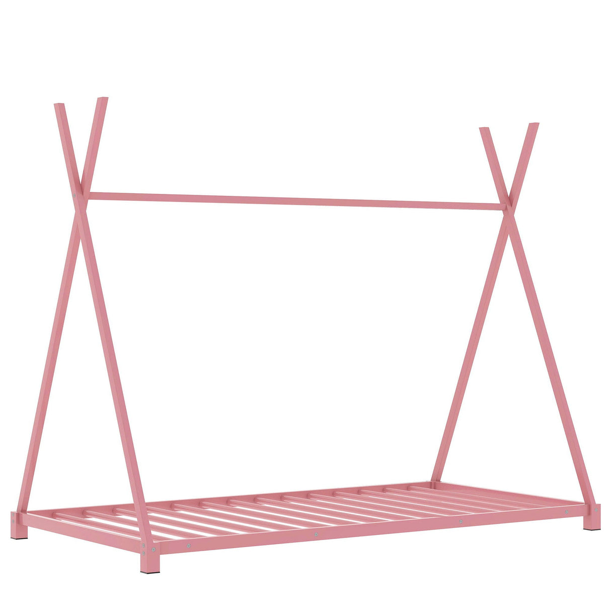 Metal House Platform Bed With Triangle Structure, Low Profile Design