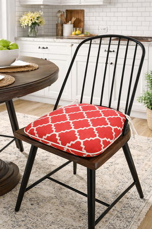 Outdoor Chair Cushions Seat Cushions with Straps, Set of 4, Plaid Red