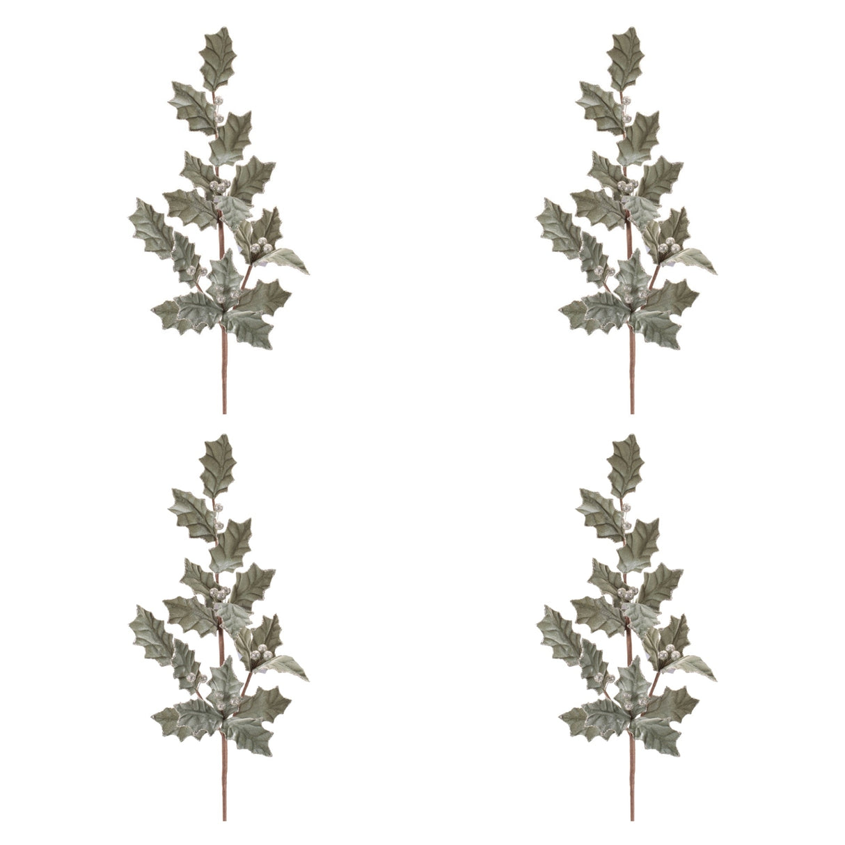 Glittered Holly Leaf Spray (Set of 4)