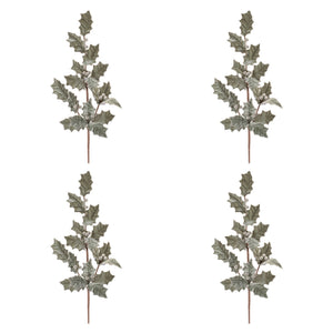 Glittered Holly Leaf Spray (Set of 4)