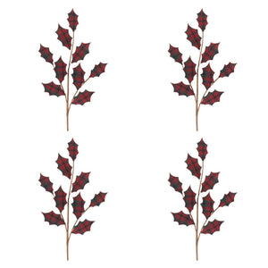 Plaid Holly Leaf Spray (Set of 4)