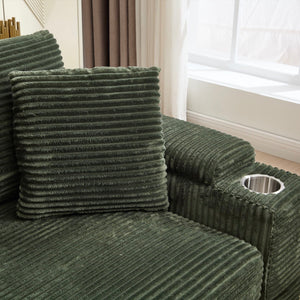 Convertible Sectional Sofa Bed Set With Armrest Storage, Cup Holder, USB, 4 Seater - Green